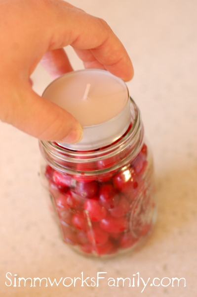 Homemade Cranberry Tealight Candles add tealight