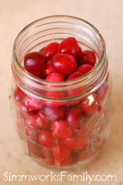 Homemade Cranberry Tealight Candles fill to below lid line