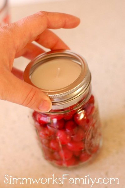 Homemade Cranberry Tealight Candles screw on cap