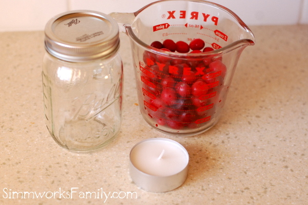 Homemade Cranberry Tealight Candles supplies