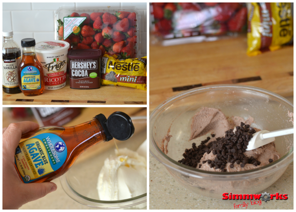 Chocolate Ricotta Stuffed Strawberries prep and ingredients