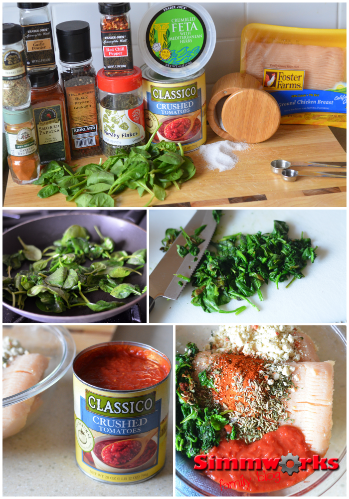 spinach chicken feta meatballs preparation and ingredients