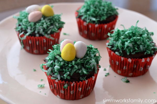 Easter Egg Cupcake Baskets eggs in basket