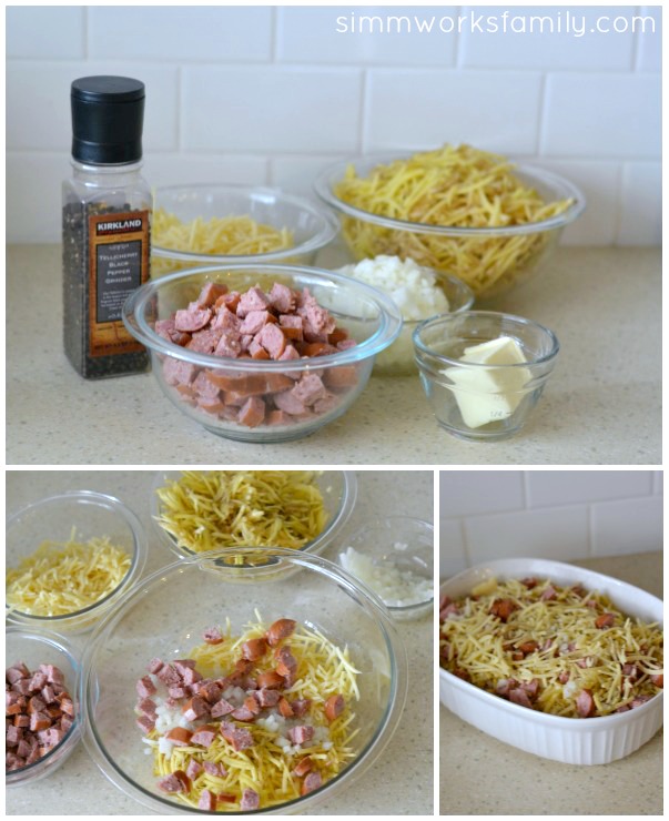 Hashbrown Casserole with Sausage mix and prep