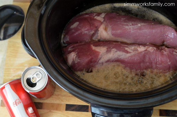 Slow Cooker BBQ Coke Pork in slow cooker