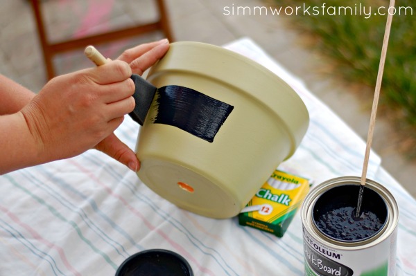 DIY Chalkboard Herb Planter painting chalkboard sign