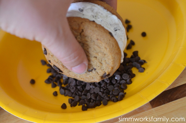 First Street Ice Cream Cookie Sandwich #ChooseSmart  roll into mini chocolate chips (or sprinkles)