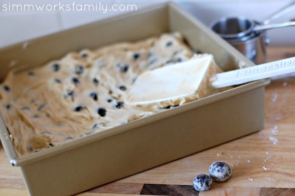 Blueberry Coffee Cake mix in pan