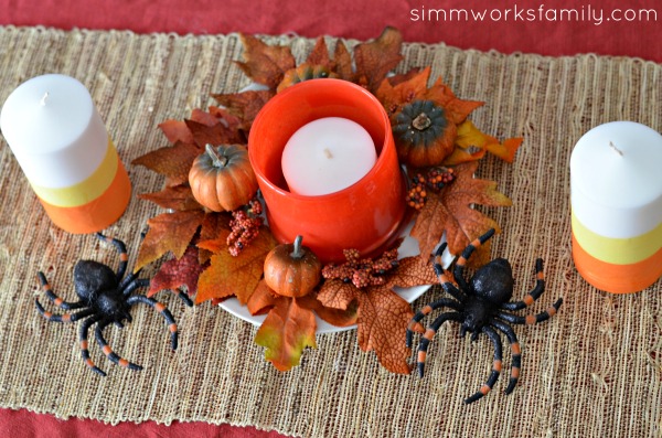 DIY Candy Corn Candles Halloween Centerpiece