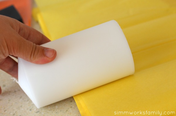 DIY Candy Corn Candles measure tissue paper