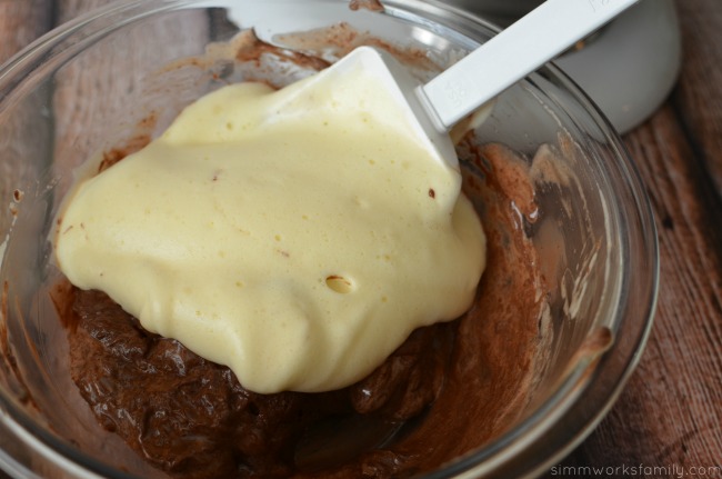 2 Ingredient Chocolate Cake fold whipped eggs into 8 ounces chocolate hazelnut spread
