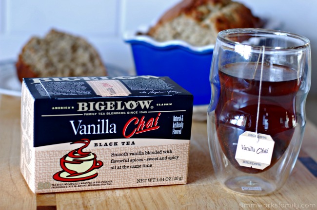 Bigelow Vanilla Chai Banana Bread with tea