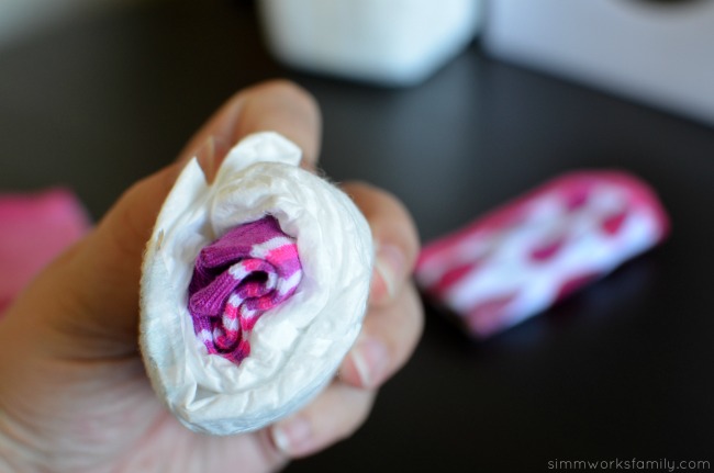 How to Make Diaper Cupcakes - wrap folded diaper around sock