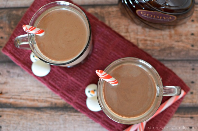 Grown Up Hot Chocolate Drink Recipe with peppermint stir sticks