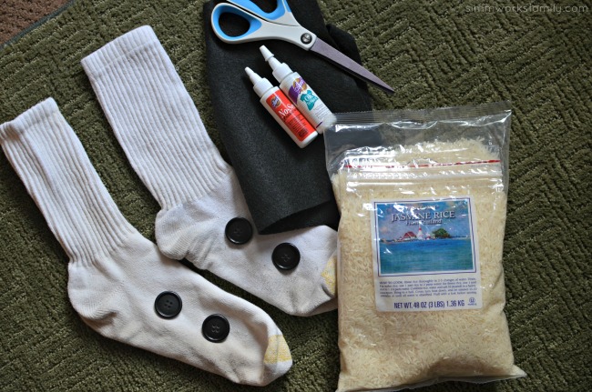 DIY Baymax Upcycled Sock Rice Pack materials
