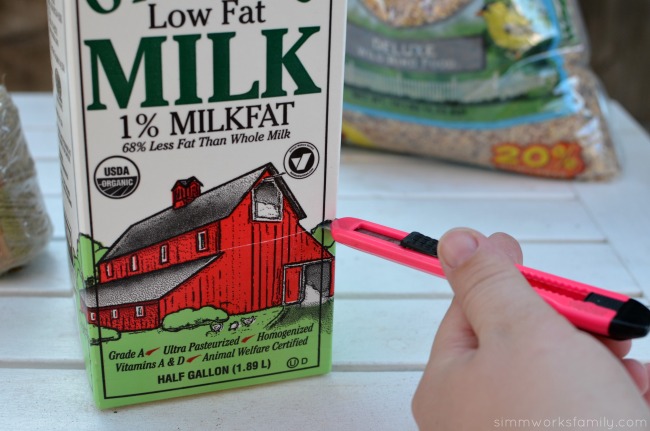 DIY Milk Carton Bird Feeder - cut milk carton