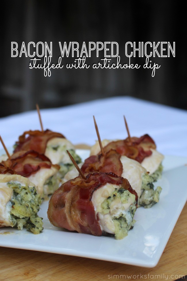 An Easy Dinner For The Whole Family Bacon Wrapped Chicken Stuffed With Artichoke Dip