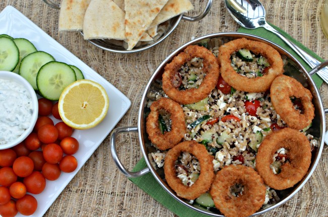 Quinoa Tabbouleh with Onion Rings and veggies