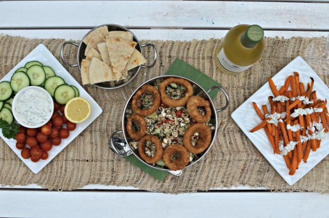 Quinoa Tabbouleh with Onion Rings mediterranean spread