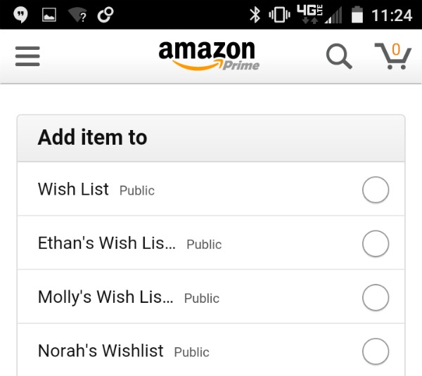 Amazon Wishlist Dropdown