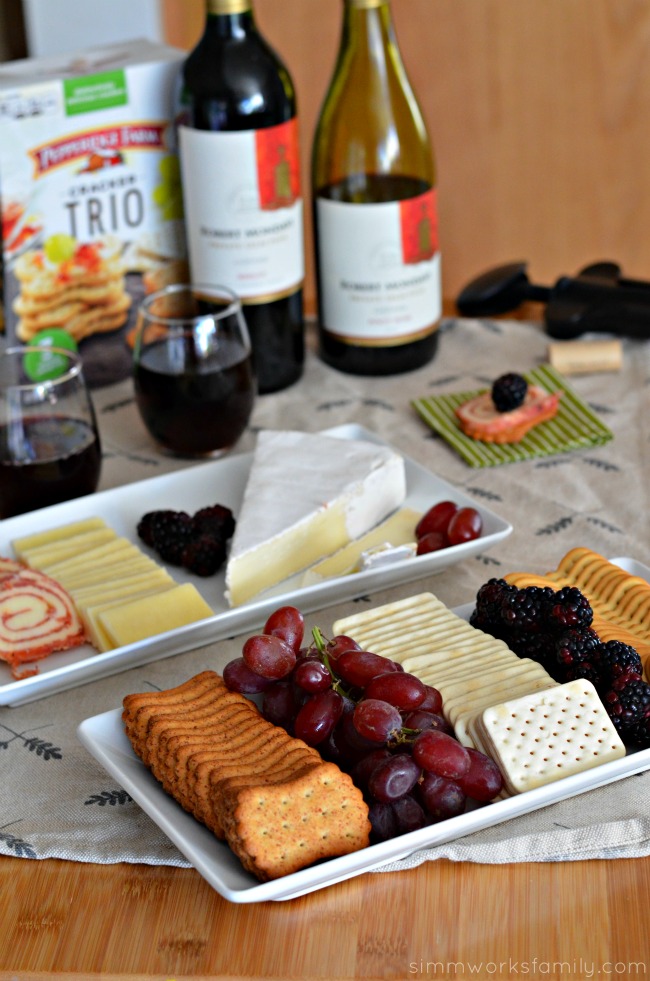 Entertaining during the holidays - simple cracker and cheese platter paired with wine