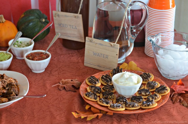 Fall Harvest Party Ideas - mini pecan pie bites and drinks