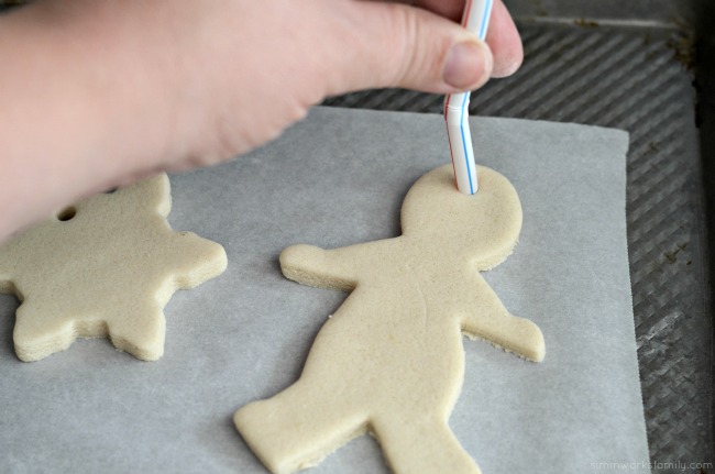 How To Make Salt Dough Ornaments - make hole with straw before baking