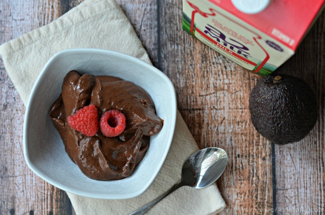 No Cook Chocolate Avocado Pudding with raspberries