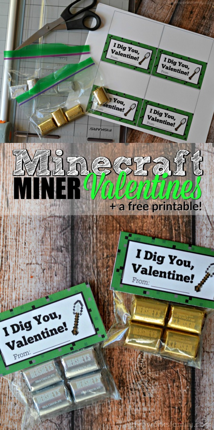 Minecraft Miner Valentine Printable, Minecraft Valentine's Day Miner Printable, Minecraft Printable, Minecraft Valentine