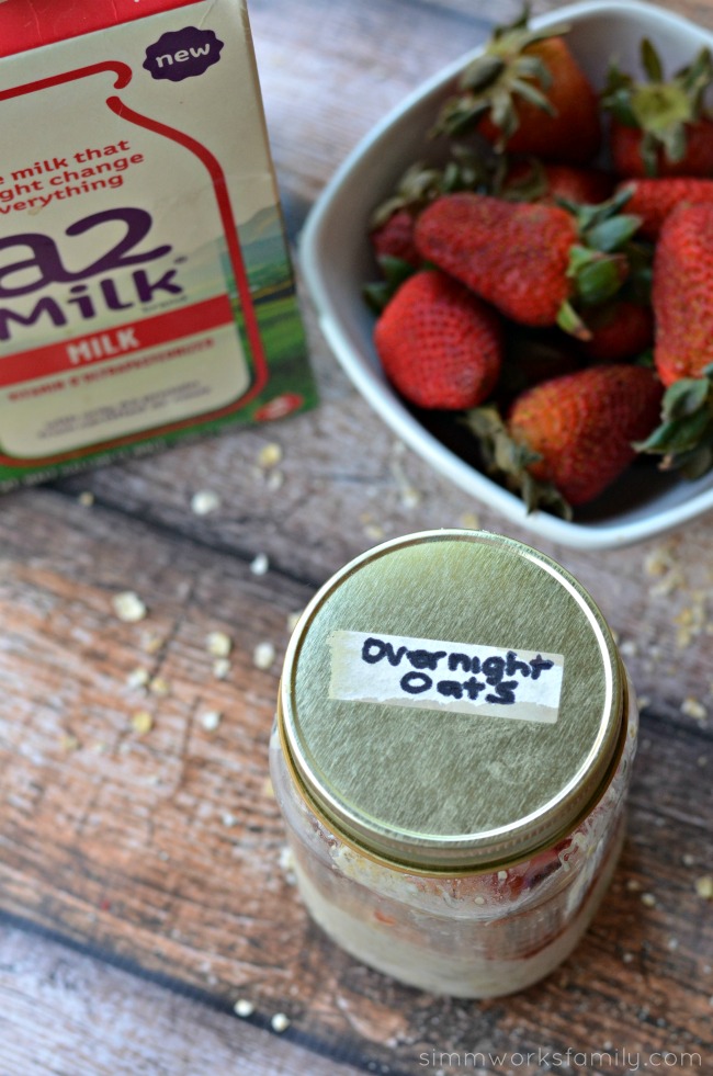 Strawberry Vanilla Overnight Oats in a mason jar