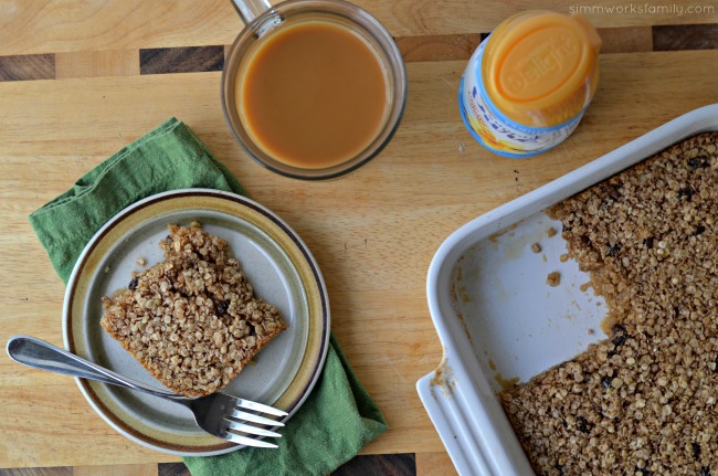 Vanilla Raisin Oatmeal Squares with coffee