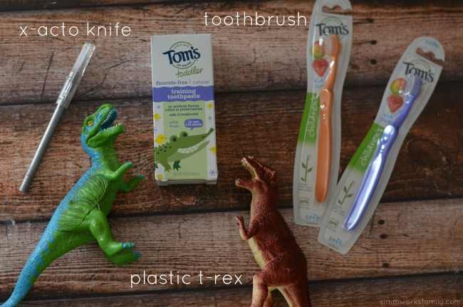 DIY Dinosaur Toothbrush supplies