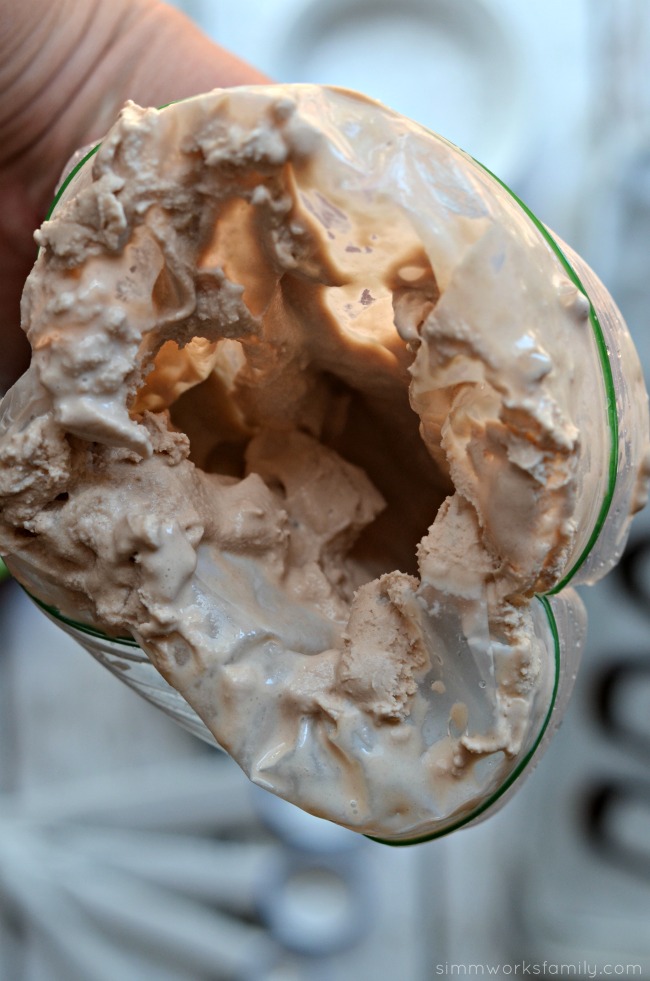 Homemade Chocolate Ice Cream In A Bag and just right