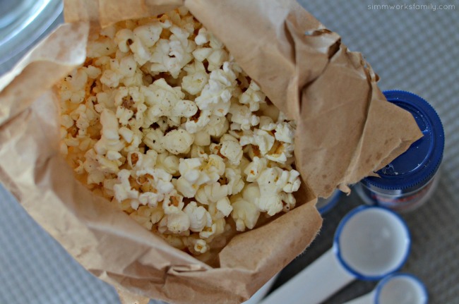 Homemade Microwavable Ranch Popcorn in a Bag ready to enjoy