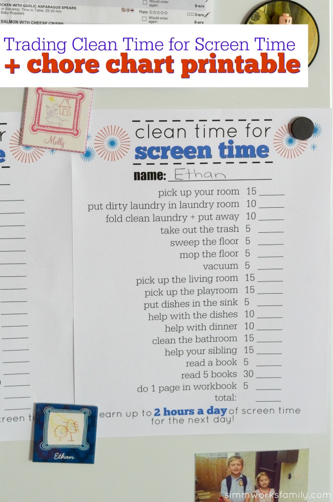 Trading Clean Time for Screen Time This Summer + a free chore chart printable