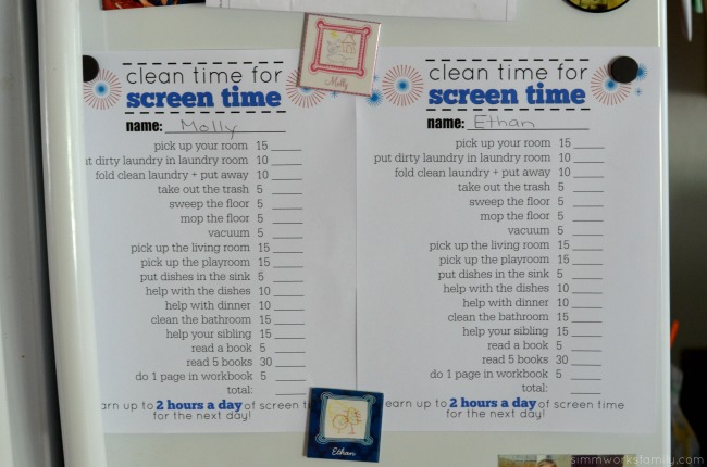 Trading Clean Time for Screen Time This Summer free chore chart printable