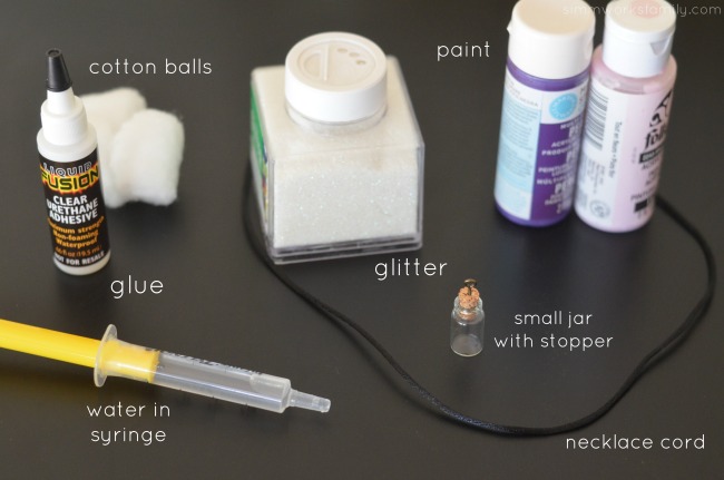 DIY Nebula in a Jar Necklace supplies