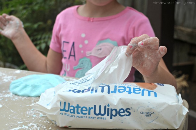 2-Ingredient Silly Putty clean up with Water Wipes