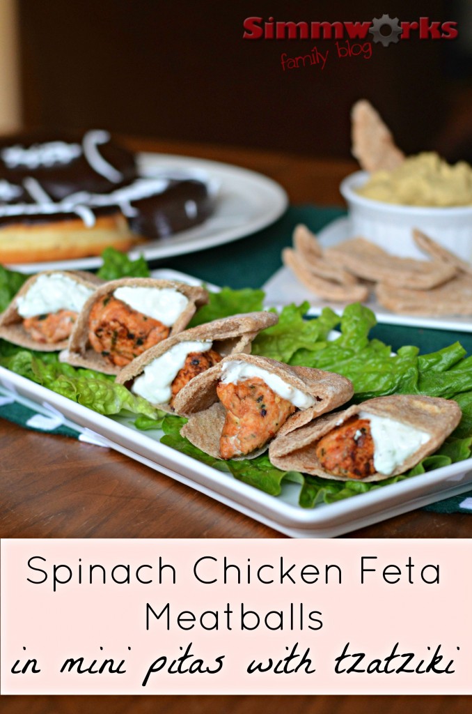 Spinach Chicken Feta Meatballs with Tomatoes with Tzatziki Sauce